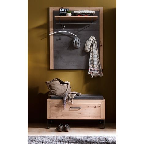 Garderobenbank inkl. Sitzkissen und Wandgarderobe Eiche, grau IOLA-05 (1/5)