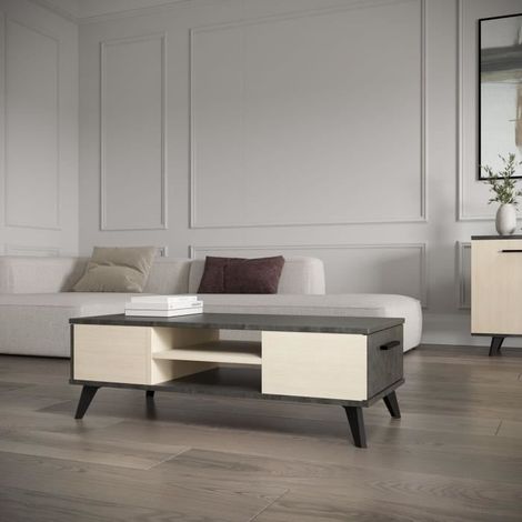 Ensemble salon - Banc TV, Table basse - KENT - Chene de fil / Sidewalk - DEMEYERE (1/5)