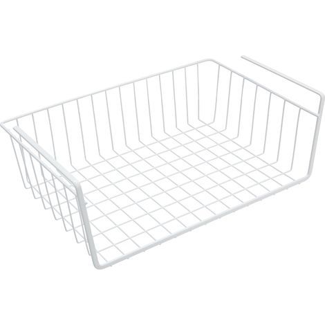 Corbeille à suspendre sous étagère - Panier de rangement placard cuisine - 40 x 26 x 14 cm - Blanc (1/5)