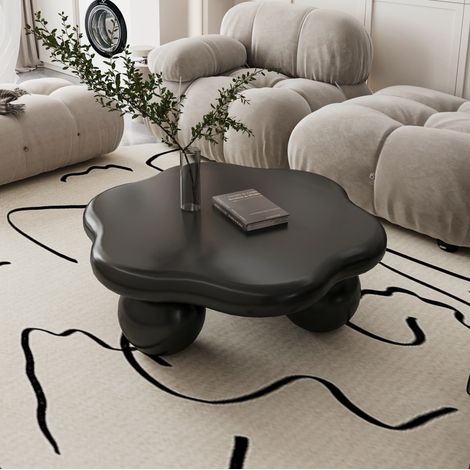 Table basse nuage noire 79 cm, MDF, finition mate, pieds sphériques, REDOM (1/5)