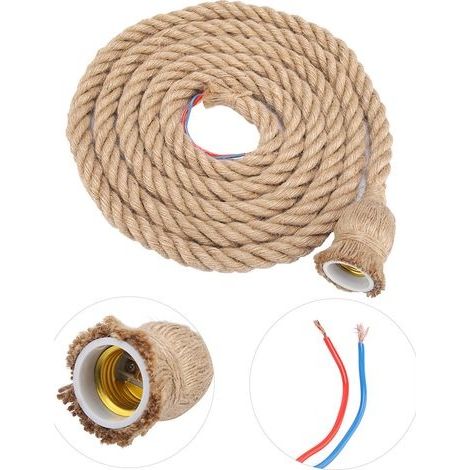 3m E27 Vintage Chanvre Corde Plafonnier Base Pendentif Lampe Ampoule Titulaire 85-265V,3m 1 tête (1/5)