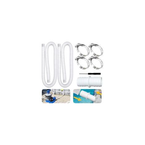 Paquet de 2 Tuyau piscine,Tuyau piscine 32mm, avec 4 clips métalliques, un tournevis et un connecteur,Tuyau pompe piscine applicable à Piscines hors sol,Spa,Pompe à Filtre(Blanc) (1/5)