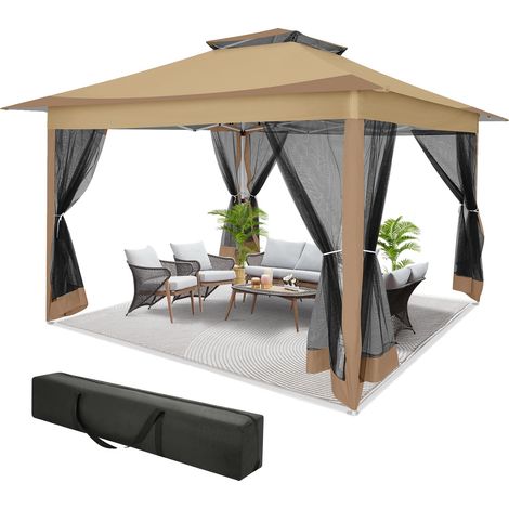 Gazebo impermeabile con zanzariera, marrone (1/2)
