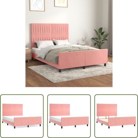 vidaXL Cadre de lit - Cadre de lit sans matelas rose 140x190 cm velours (1/5)