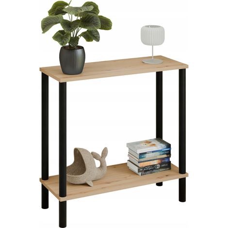 Consola tipo loft con estante de 80x30x80 cm, de metal negro, para el recibidor. (1/5)