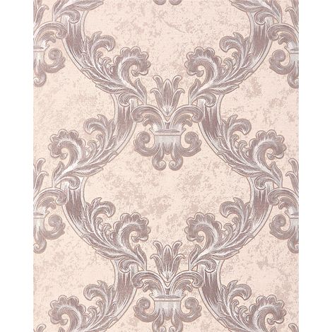 Carta da parati barocca EDEM 1026-13 Carta da parati in vinile strutturata con ornamento ed accenti metallici crema beige argento 5,33 m2