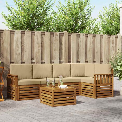 Ecksofa Set mit Kissen 6 pcs Natur und Beige Massivholz Akazie