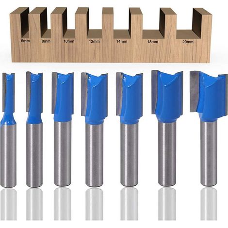 Il s'agit d'un jeu de 7 fraises à queue droite de diamètres respectifs de 8 mm, 6 mm, 8 mm, 10 mm, 12 mm, 14 mm, 18 mm et 20 mm. (1/5)