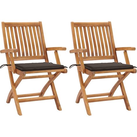 Sillas de jardín 2 uds con cojines gris taupe madera de teca