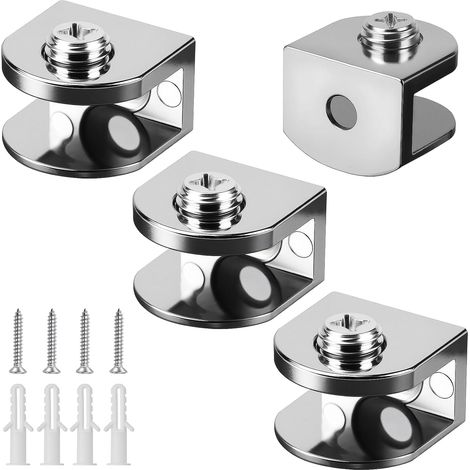 Glass Shelf Bracket 4 Pièces Support Etagere Verre 10mm Pince à Verre Support Étagère Réglable Pinces pour Étagère Alliage de Zinc Glass Clamp avec Vis Chevilles pour 3-10mm Plaques Acryliques (1/5)