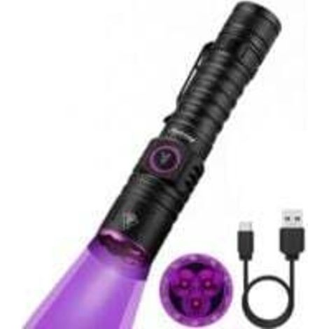 Lampe torche LED UV SV103 15 W 395 nm rechargeable USB C, détecteur d'urine à lumière noire UV Woods pour résine, pêche, scorpion, minéraux, ambre, insectes, avec batterie