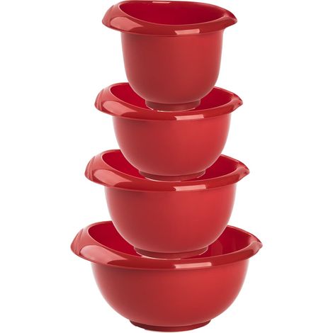 Bols à Cuisson Bol Mélangeur Fouet Casserole Saladier Empilable Pieds en Silicone Antidérapants Bec à Une Main en Plastique Set de 4 Rouge (1/4)