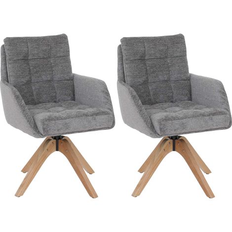 Set 2x sedie poltroncine con seduta girevole HHG-708 struttura legno seduta tessuto ciniglia (680 g/m²), grigio