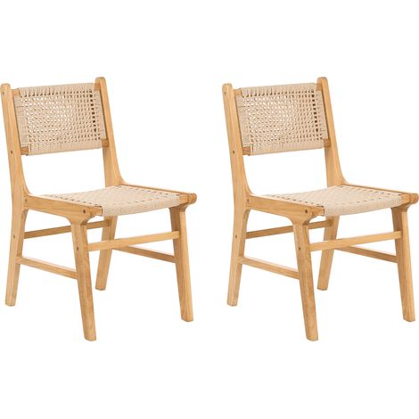Conjunto de 2 sillas de comedor estructura de madera de caucho asiento y respaldo de cuerda de papel comedor boho beige Ozella