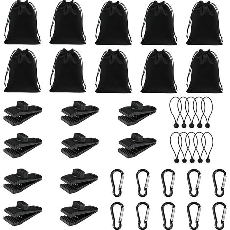 Lot de 40 sacs de poids portables pour rideaux de tonnelle en plein air, 10 sacs de lestage, 10 mousquetons, 10 clips et 10 cordons élastiques, adaptés pour fixer des rideaux extérieurs, des tentes (1/5)