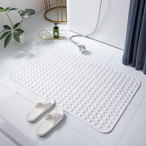 Tapis de douche antidérapant (blanc) pour salle de bain, tapis de douche YSTP anti-moisissure, 120 x 80 cm, blanc (1/4)