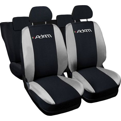 Lupex shop - Coprisedili Auto Compatibili per Adam, Made In Italy, anteriori e posteriori con copri poggiatesta incluso, tessuto poliestere, Nero - Grigio Chiaro
