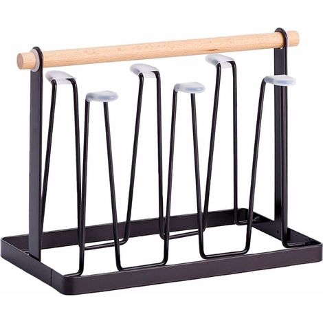 [NEVER USED] Bottle Drying Rack, Mug Rack, 1 Piece Mug Drying Rack, Iron Rustproof Painted, with Silicone Pad, 6-Position Hanging Mouth, for Kitchen, Living Room (13 x 23.5 x 18.5cm, Black)