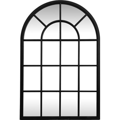 Black Wood Arched Window Mirror - Glass - L2 x W135 x H90 cm - Black