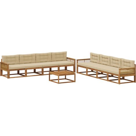 Conjunto de sofás de exterior con cojín 9 pcs Natural y Beige vidaXL (1/5)