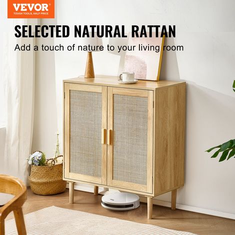 Armoire en rotin 80 x 37,5 x 88 cm, armoire de rangement en rotin avec 2 portes magnétiques et étagères réglables, commode en rotin polyvalente, buffet pour couloir, entrée, cuisine, naturel (1/5)