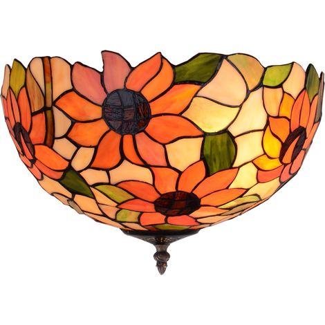 Plafonnier fixé au plafond avec abat-jour Tiffany diamètre 40cm Série Diamond
