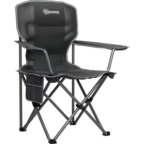 Chaise de camping pliante portable avec porte-gobelet et poches latérales, sac de transport inclus, couleur noire (1/5)