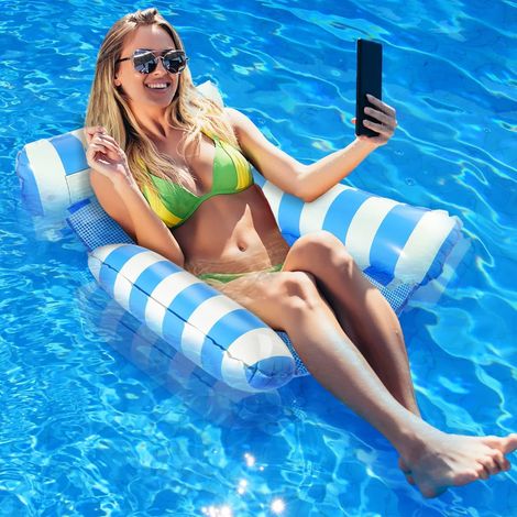 Matelas gonflable pour piscine, chaise longue, hamac, accessoires de piscine pour la plage et les vacances (bleu) (1/4)