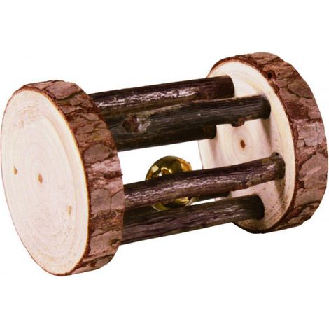 Playing roll with bell, bark wood, ø 5 × 7 cm