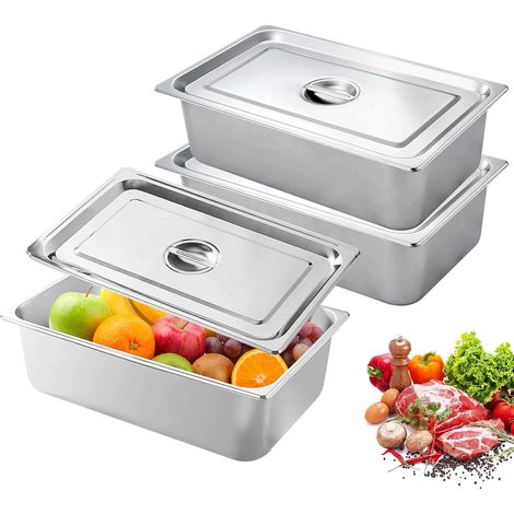 3 Pièces Récipients En Acier Inoxydable, Bac Inox Alimentaire 32,5 X 17,5 X 6,5cm, Plat Four Rectangulaire, Plats À Four En Acier Inoxydable, Plat Inox Rectangulaire Avec Couvercle (1/5)