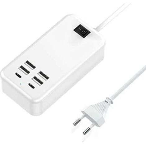 Chargeur USB C, chargeur USB 6 ports, 2 ports USB-C + 4 ports USB-A, chargeur multi-USB.-
