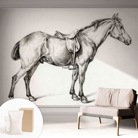 Papier peint intissé décoratif avec colle pour salon chambre et bureau Installation rapide Esquisse de cheval 312x219 cm (1/5)