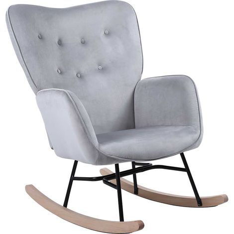 Poltrona Sedia Dondolo Relax Tessuto e Metallo Imbottita Design Moderno Grigio (1/5)