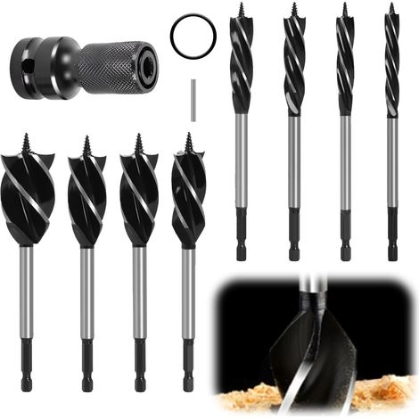 Lot de 9 forets à bois extra longs avec adaptateur de visseuse à percussion 10 mm, 16 mm, 18 mm, 20 mm, 22 mm, 25 mm, 32 mm, 35 mm, cobalt avec foret hélicoïdal pour le travail du bois, la sculpture (1/5)