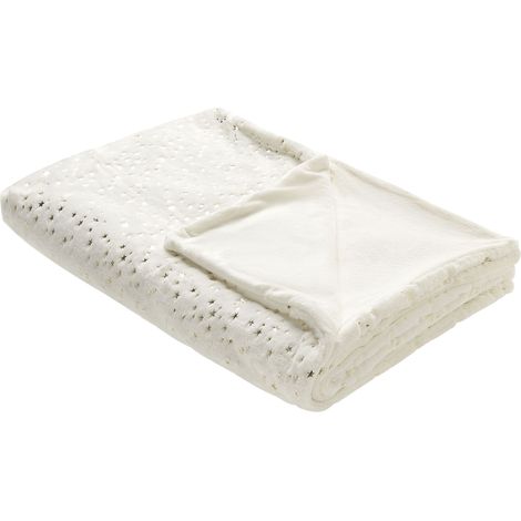 Plaid in poliestere bianco sporco 150 x 200 cm motivo a stelle dorate coperta Alazeya