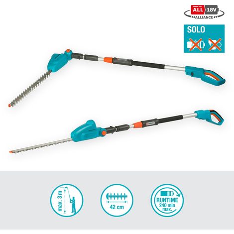 GARDENA Cortasetos telescópico a batería THS 42 cm / 18V POWER FOR ALL cargador y batería no incluidos, cortasetos hasta 3 m de altura, 42 cm longitud espada, cabezal corte flexible (14732-55) (1/5)