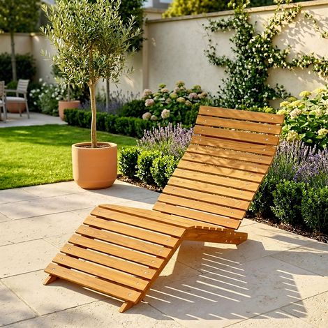 Chaise longue de jardin Irovami, transat, bois massif, marron, 66 x 170 x 77 cm (1/5)