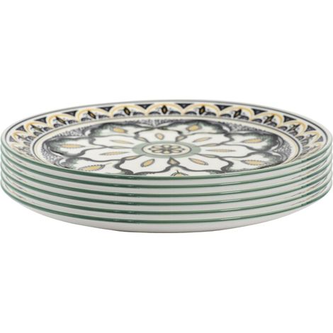 Set de 6 assiettes plates en porcelaine vert mandala (Ø26cm) - MANDALA (1/3)
