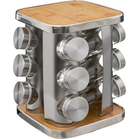 Portaspezie x12 rotante in acciaio inox bambù - 5five (1/5)