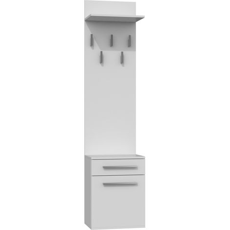 VIONI - Hallway cloakroom unit - Wall-mounted coat hook with shelf - 5 hooks - Drawer + storage unit (1/2)