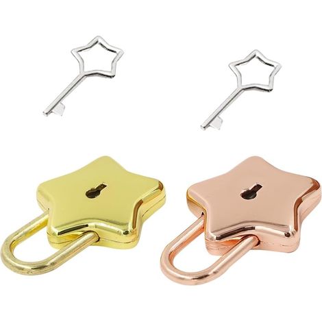 Lot de 2 petits cadenas en métal en forme d'étoile avec clé pour sac à main, armoire, rose doré et doré (1/5)