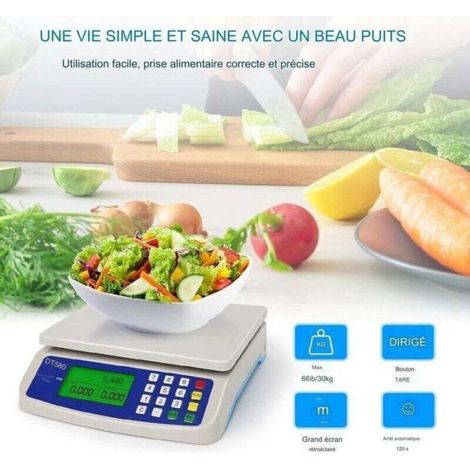 Balance De Cuisine - 30 Kg - Précision 1 G - Écran LCD Grand Format - Fonction Tare - Acier Inoxydable - Unité ×1 (1/4)