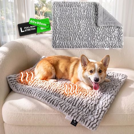 Tapis Chauffant Chat Auto Chauffant 90 x 60 cm Gris Clair Tapis auto chauffant pour animaux, espace confortable pour s’étirer, tapis thermique doux pour grands chats et chiens moyens (1/3)