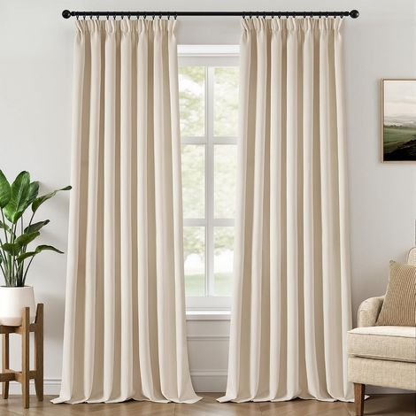Thermal Blackout Curtain, Anti-Cold and Heat Ruffled Tape, Opaque Wall Hanging, Cream White, W140 x H245 cm, Insulating Curtains for Bedroom, Living Room, Interior, 2 Pieces (1/5)