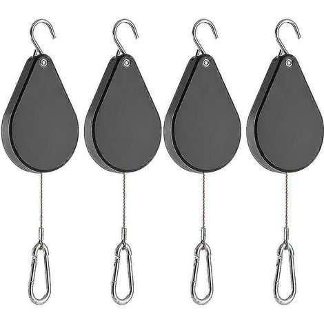 Lot de 4 poulies de suspension pour plantes, crochets rétractables, poulies de suspension robustes et réglables pour plantes (1/5)