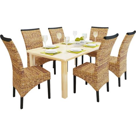 Vidaxl – Lot de 6 chaises à manger en bois de manguier et fibres d'abaca – Dimensions 47x50x97 cm – Confort optimal pour salle à manger
