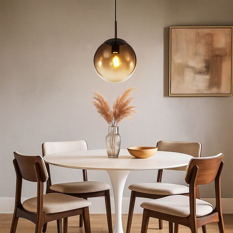 LED Pendellampe Esstisch Wohnzimmerleuchte Hängeleuchte Glas rauch, Metall nickel matt, 1x 7W 630lm warmweiß, DxH 20x120 cm