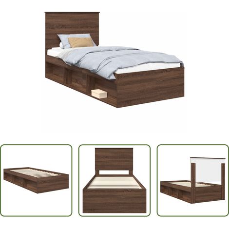 vidaXL Estructura de cama con cabecera Roble Marrón 90 x 200 cm (1/5)