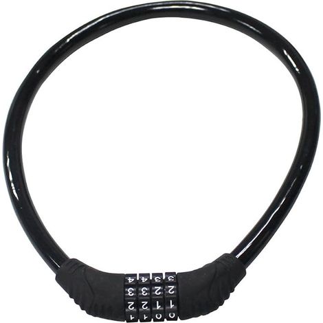 Lucchetto ad anello in pelle nera per bicicletta, con combinazione a 4 cifre resettabile e cavo di sicurezza, adatto per biciclette, dimensioni: 60 cm x 1,35 cm. (1/5)