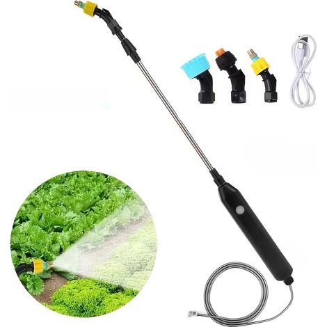 Un pulvérisateur portatif rechargeable par USB avec trois buses réglables, adapté au lavage de voiture et à l'arrosage du jardin. (1/5)